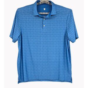 Hickey Freeman Mens XL Blue Fan Pattern Polo Shirt Poly Spandex Golf